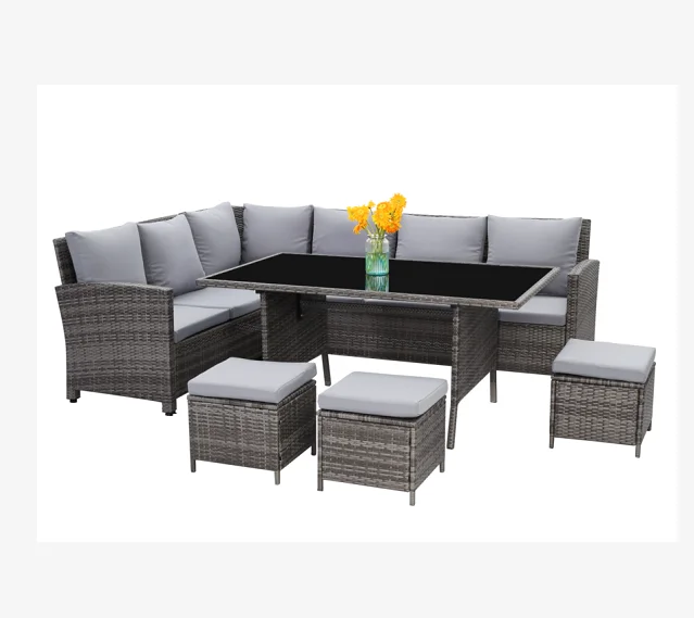 HB41.9504 Cheap 4 Pieces Rattan Wicker Outdoor Furniture Set Garden Sofa Set Garden Rattan Sofa Patio Outdoor Rattan Furniture