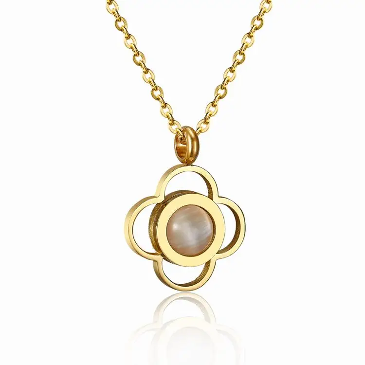 Wholesale Gemstone Jewelry Four Leaf Clover Flower 8 Gram Gold Chain Designs Necklace Women