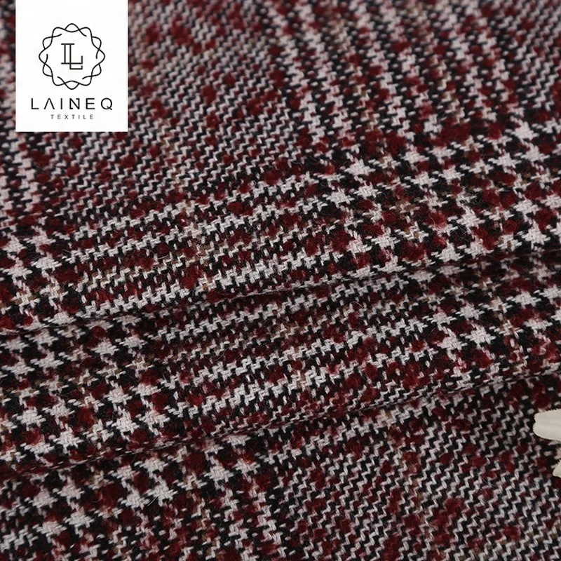 famous brand glen plaid houndstooth organic wool tweed blend plaid fabric