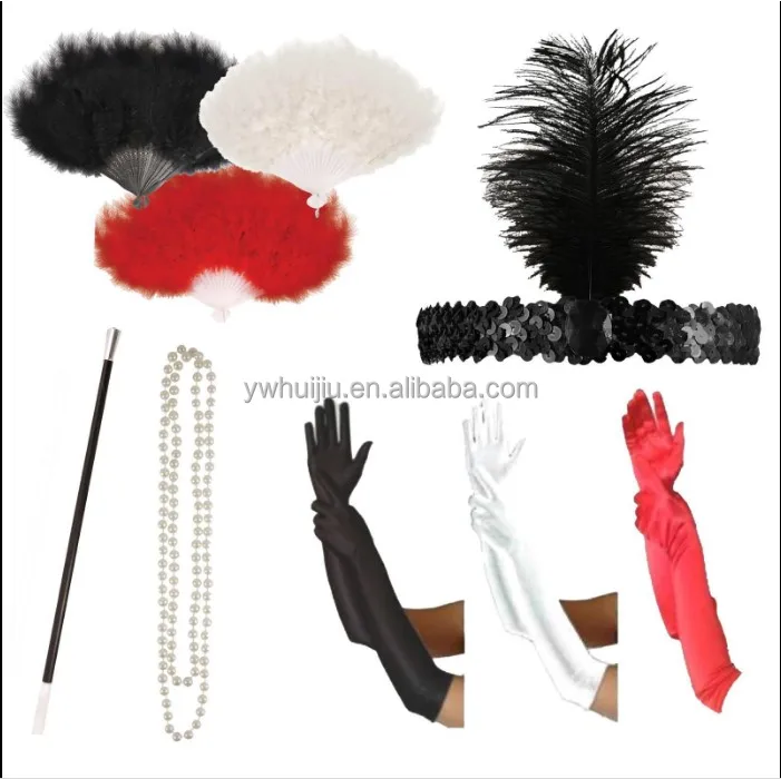 Party Neon Accessories Ladies 1920s Flapper Girl Fancy Dress Accessories Sets Charleston Gangste for Women 80s Party Girls