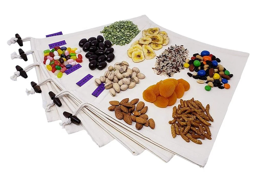 Reusable vegetable and bread bag cotton muslin shopping bag with logo