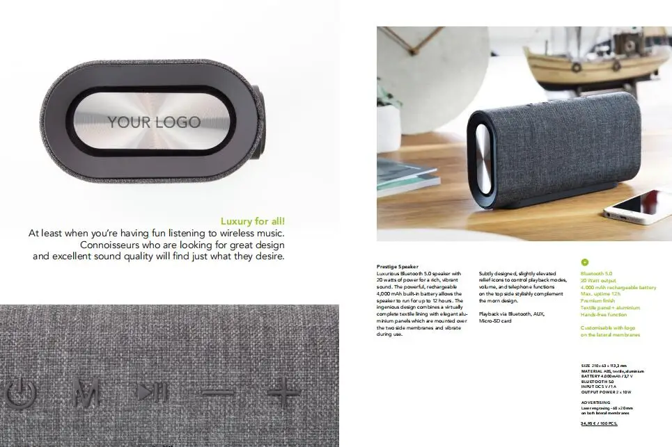 High-end Fabric Textile Outdoor Party Super Bass Amplifier  20W Wireless Bt Portable Bluetooths Speaker