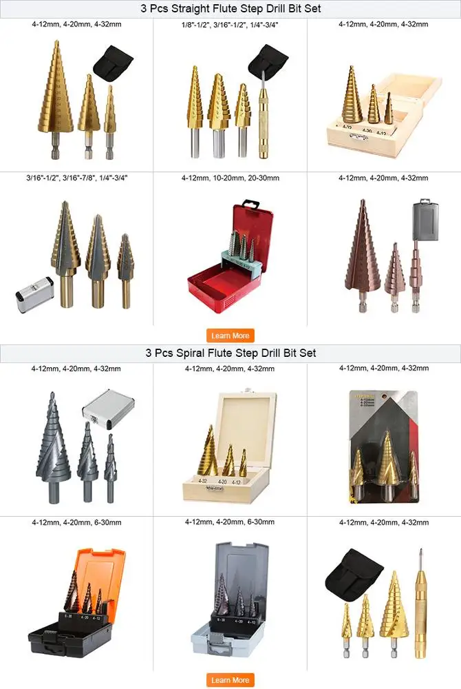 3Pcs Metric Three Flats Shank Spiral Flute HSS Step Drill Bit  with Chip-Breaker for Sheet Metal Wood Plastic Drilling