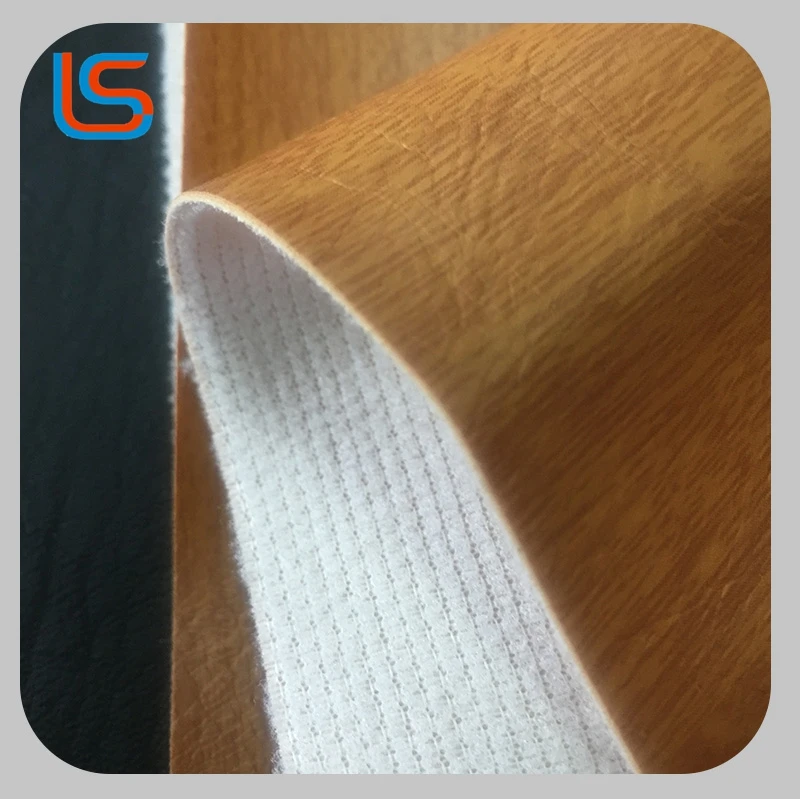 
2020 hot sale 1.0mm thickness looped terry fabric backing two tones antique finish wood grain pvc sofa artificial leather 