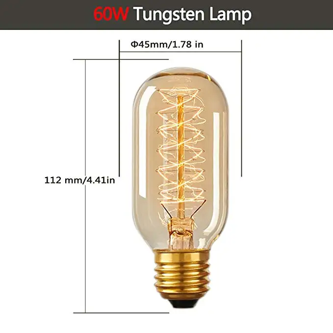 Edison vintage Style Light Bulbs T45 tube shape filament 40w amber glass edison bulb