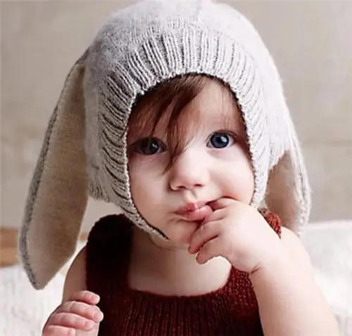 С рисунком «кролик» Для малышей вязаная шапка с ушами; Зимняя одежда для детей ясельного возраста; Кепка для детей От 0 до 5 лет для маленьких девочек и мальчиков, брендовый костюм для малышей ручной работы вязаные шапки