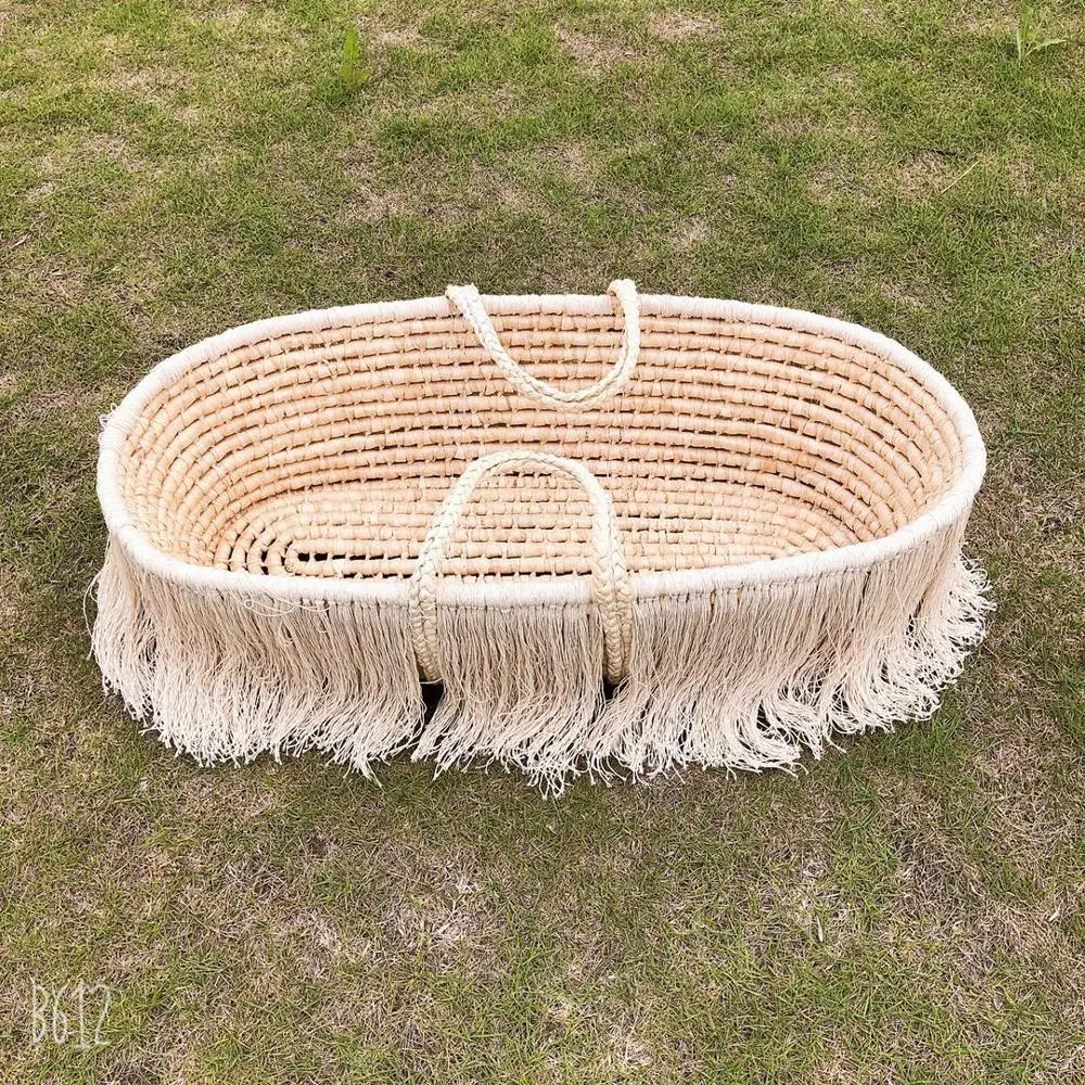 
Handmade corn husk baby handle moses basket infant maize basket crib 