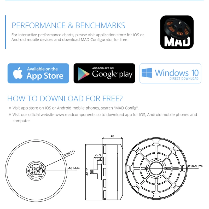 Heavy Duty MAD M40C15 100KV Electric Paramotor Brushless Motor
