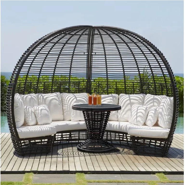 Antique garden luxury sun bed outdoor rattan canopy sun bed beach wicker daybed