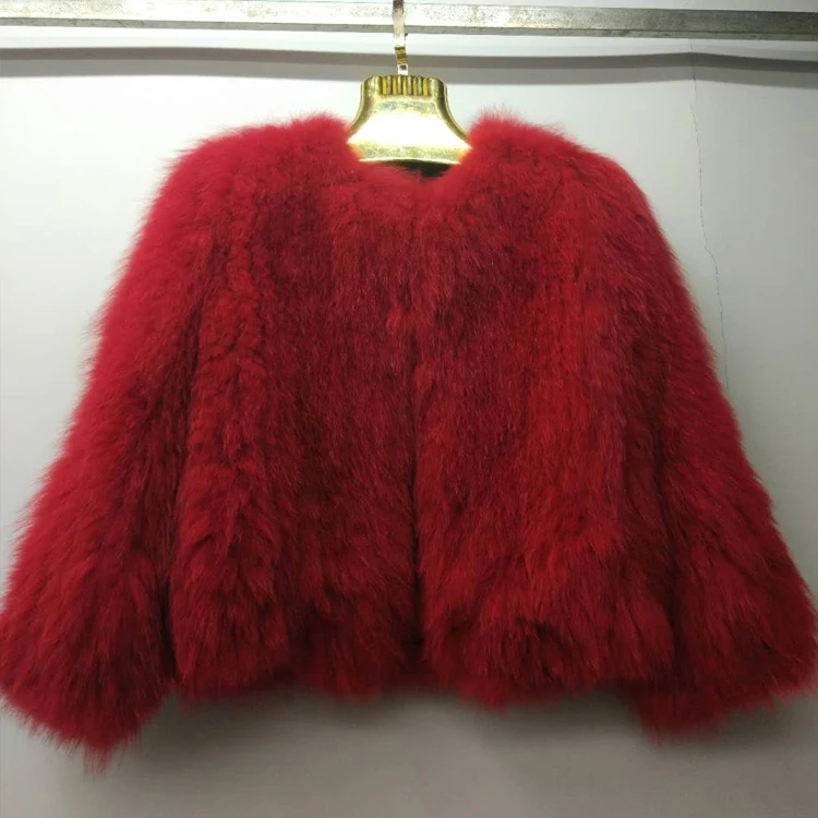 Wholesale Fox Fur Jacket Coat Hand Knit Women Real Fox Fur Winter Coat Custom Winter Lady Fur Coat