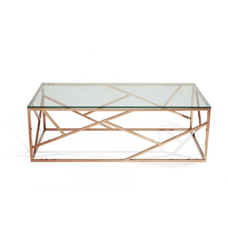 Розовый Золотой металлический стеклянный журнальный столик из нержавеющей стали журнальный столик