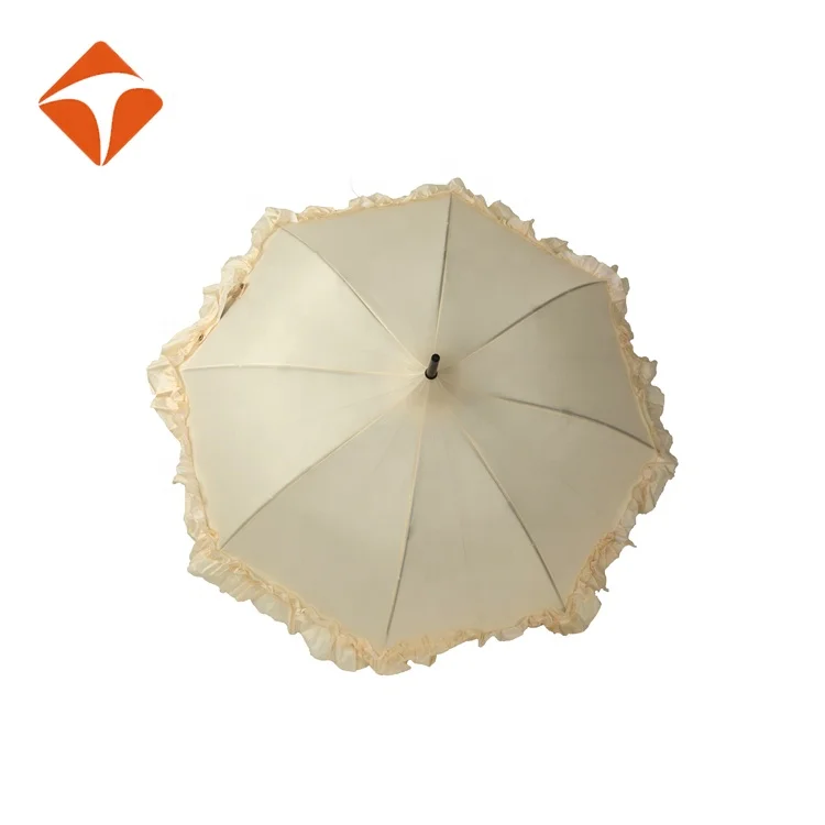Lace Pagoda Wedding Umbrella Prices White Frill Design Standard Size Auto Open Straight Ladies Plastic Handle Outdoor for Adults
