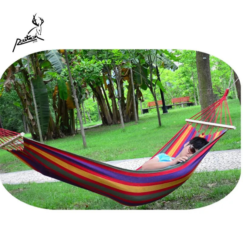 RO-15 ROUTMAN Folding 2 Person Double Outdoor Portable Camping Canvas Hammock with Wooden Stick