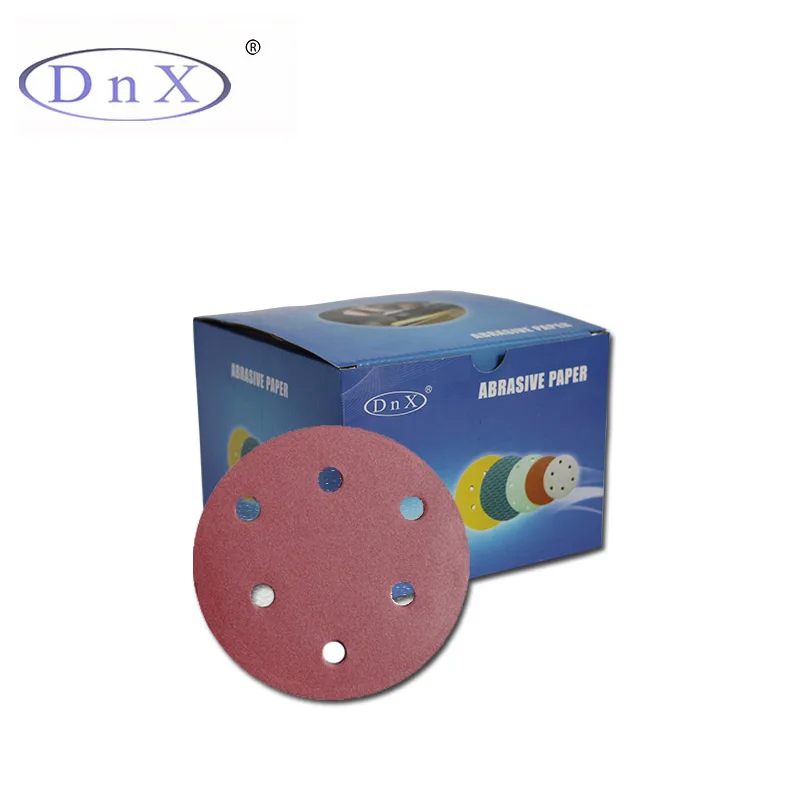 5 Inch  6 Holes Garnet Sand Paper Hook and Loop  Sanding Disc Sandpaper Discs for Grinding Wood