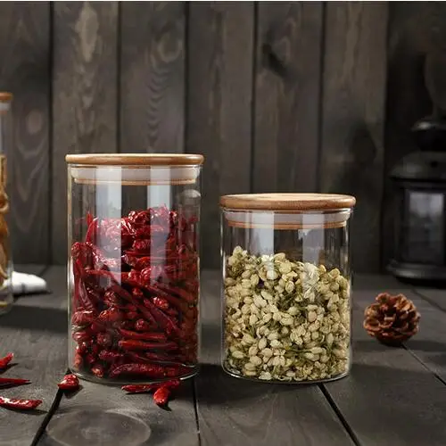 
Cheap food container glass storage jars with wooden lids for sale 