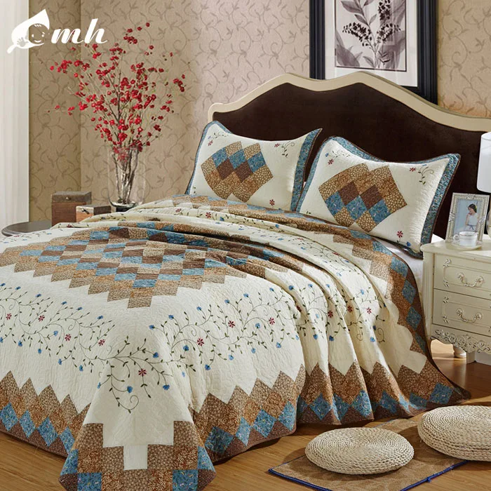 Pujiang Home Fashions Floral Patchwork Country Style 100% Cotton Quilt Bedding Set Reversible Coverlet Bedspread Set