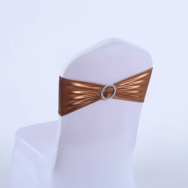 
YRYIE Wedding Bronzing Strech Gold Spandex Metallic Chair Covers Band With Buckle Slider Sashes Bow Decorations 
