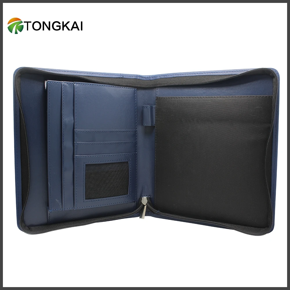 a4 a5 Navy Blue Leather Zipper Folder Organizer Personal Portfolio