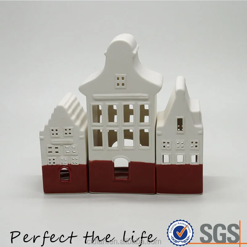 3 pieces Ceramic Village House Building for Gift Set