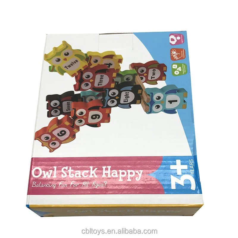 wooden building blocks bricks stacking owl balance educational game cute owl with numbers for kis CBL3087