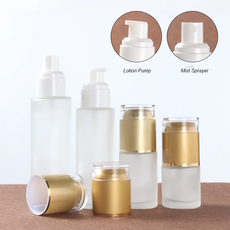 Empty Glass Clear Frosted Skincare Lotion Bottle Spray Bottle Glass Cosmetic Packaging Cream Jar