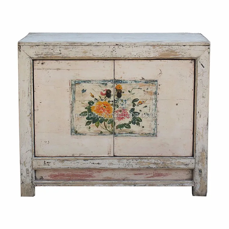 Unique antique chinese furniture white wash finished with painting sideboard