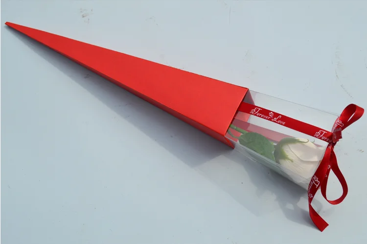 Custom printing logo single rose gift packaging cardboard boxes flower holder wrapping sleeve paper box and PVC material