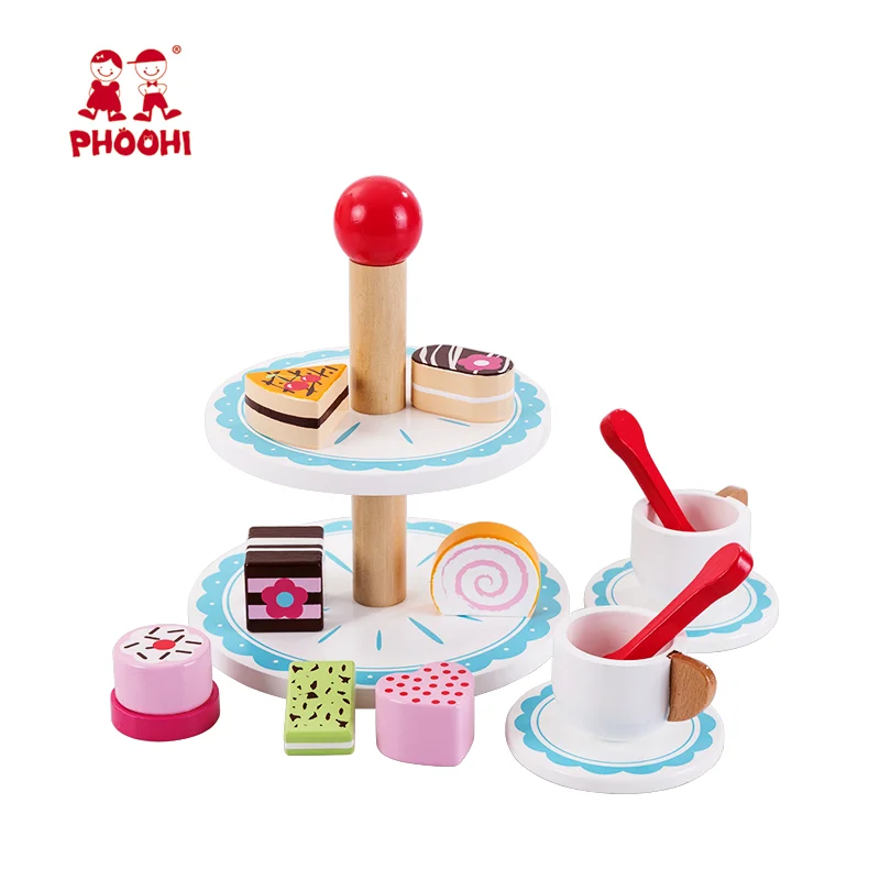 Wholesale Girls Role Paly Game Afternoon Tea Party  Children Wooden Cake Toy For Kids 3+