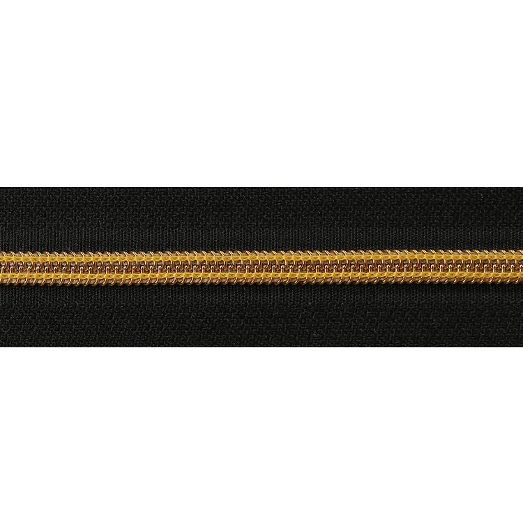 
High quality 3# 4# 5# 8# 10# black tape Golden Teeth Long chain Nylon zipper 
