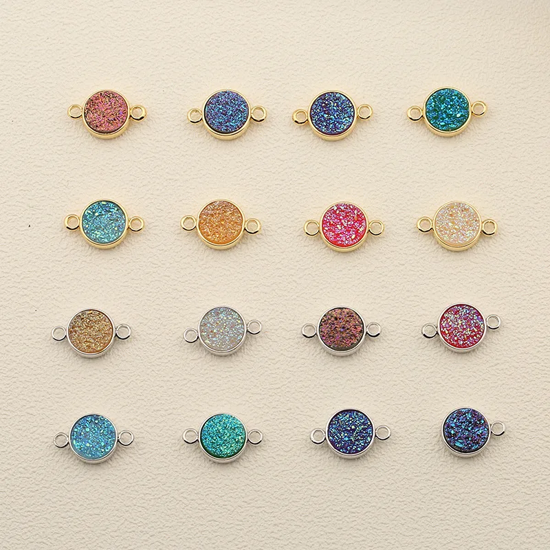 DIY Round Natural Druzy Pendants With Electroplated Gold Edge Druzzy Drusy Geode Dainty Charms Wholesale Supplies Handmade