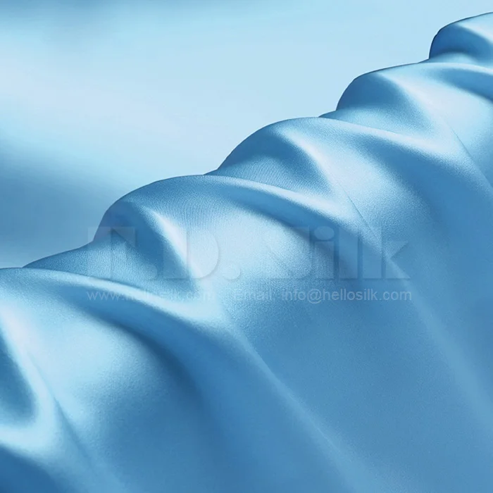 low minimum spandex silk fabric and 16mm silk stretch satin for silk dress blue color