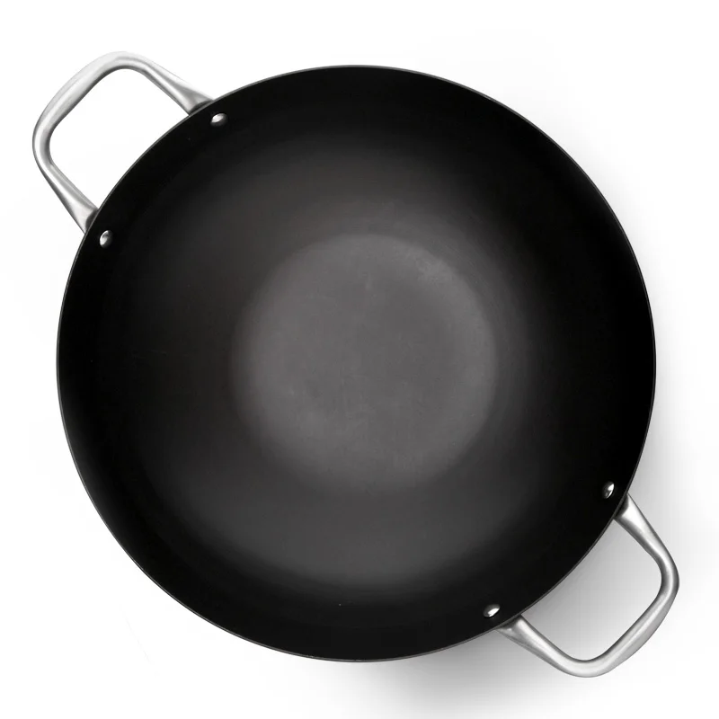 ВОК из нержавеющей стали с двумя ручками и плоским дном для приготовления пищи