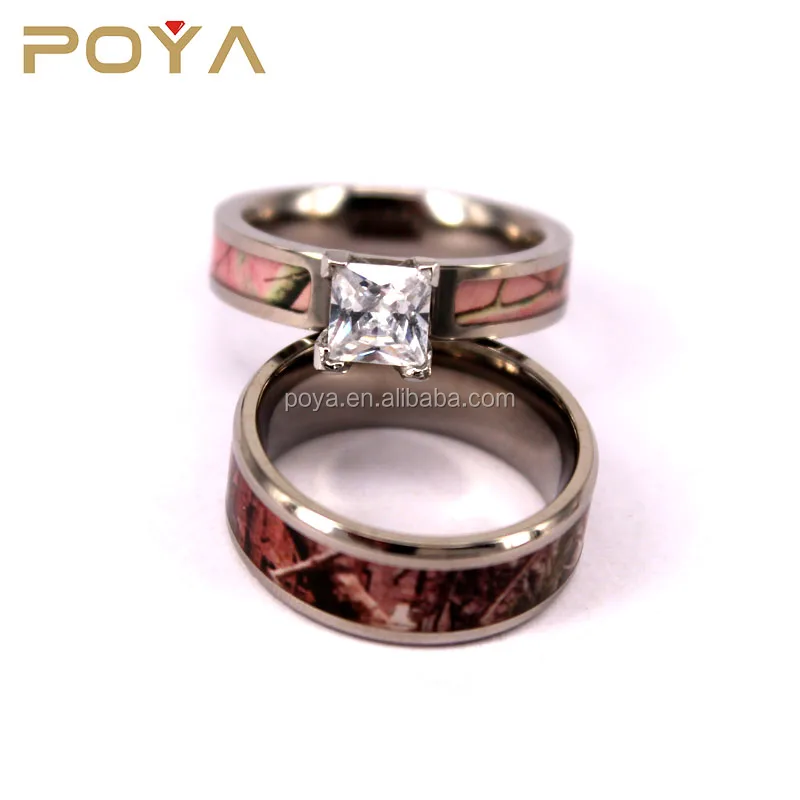 POYA Jewelry 4mmTitanium Ring Men Women Camo and CZ Inlay Wedding Ring Set