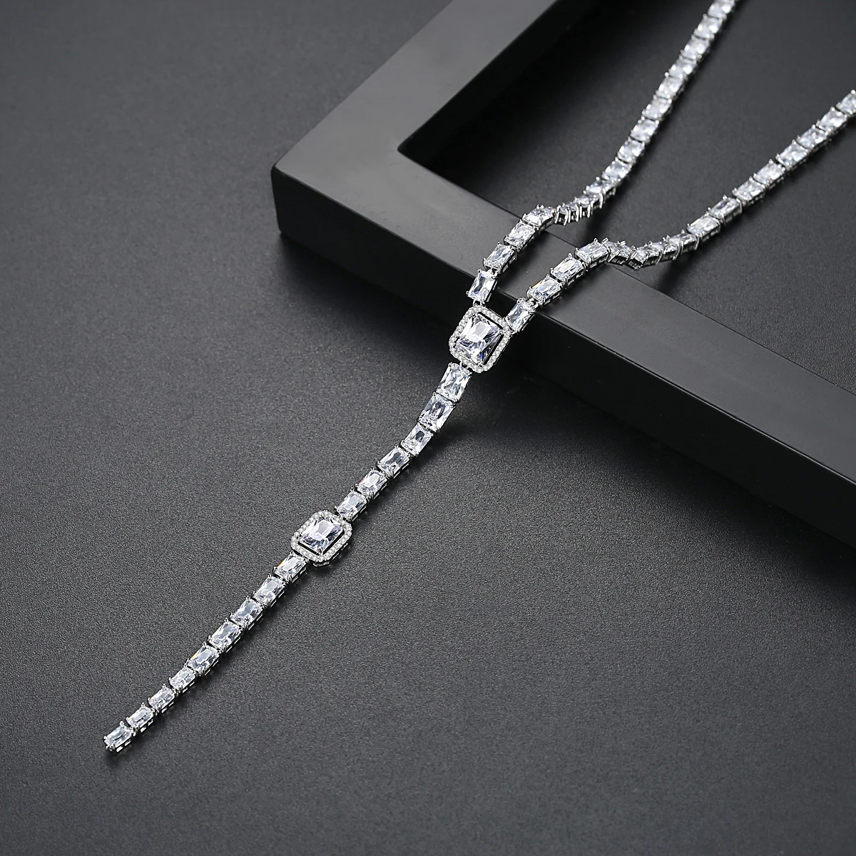 LUOTEEMI Big CZ Women Long Chain Necklace Luxury Wedding Party Jewelry for Bridals
