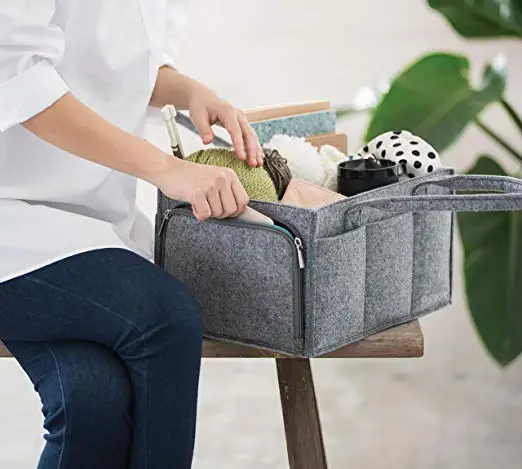 QJMAX 100% Thickness Felt Removeable Insert Baby Diaper Caddy Organizer With 10 Pockets