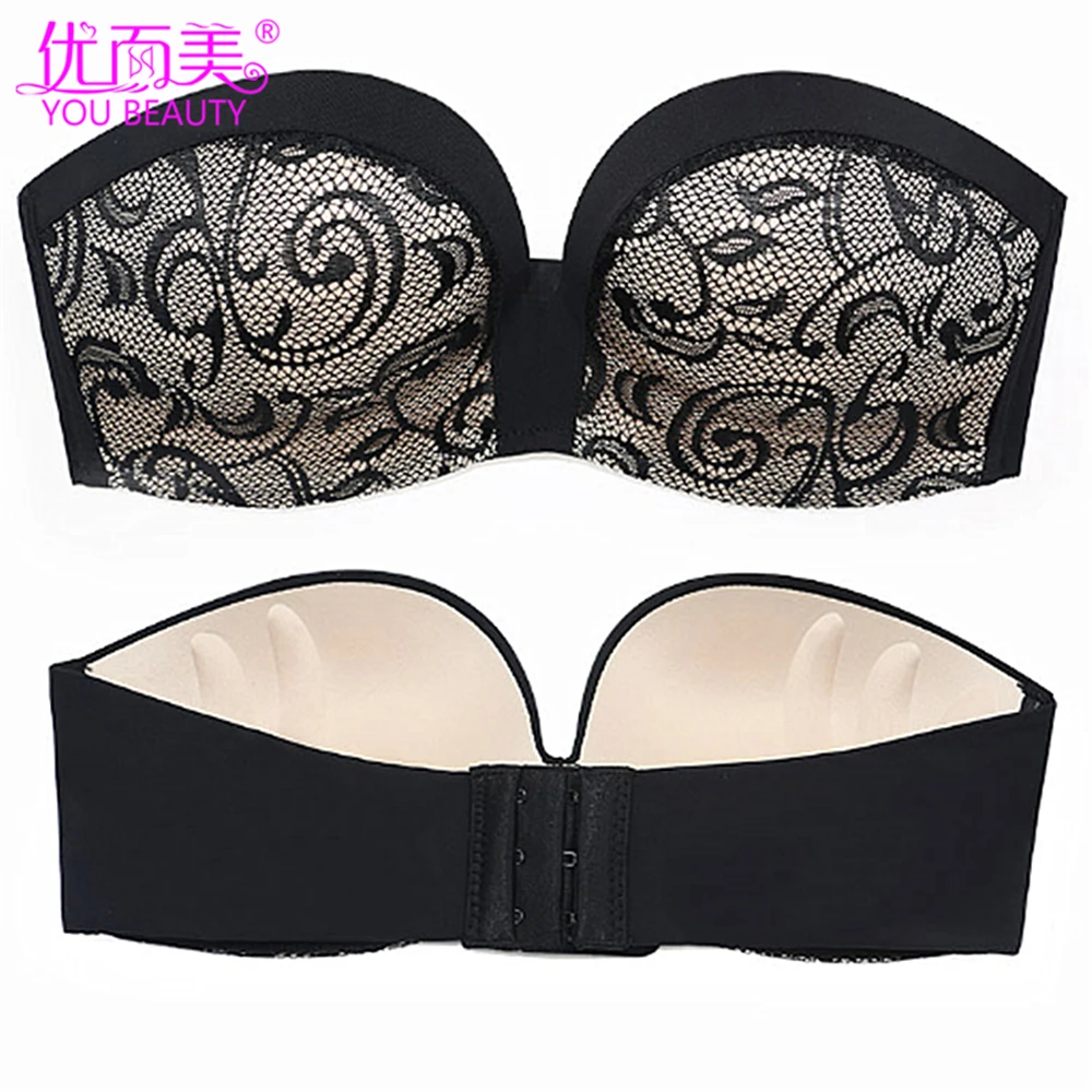 Ladies backless seamless silicone breast bras and pants
