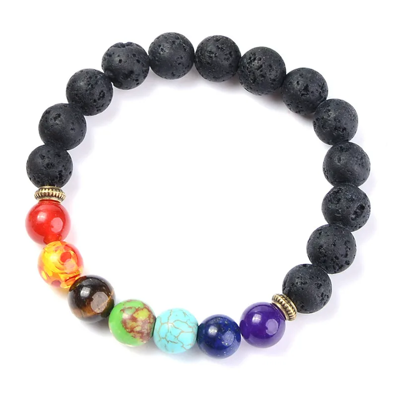 Custom stone bead bracelet wholesale 10mm volcanic stone tiger eye natural stone bead 7 chakra bracelet