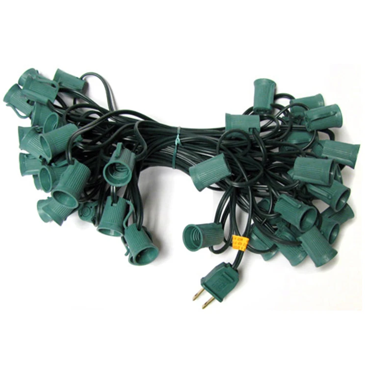 PEULED C9 Christmas Stringer Green Wire Intermediate Base E17 Commercial Grade for USA Marketing