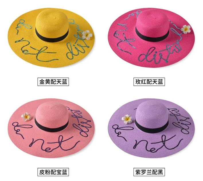 Personalized Logo Brand Natural straw Woven Paper Straw Hats Wide Brim Beach Floppy Straw Hats