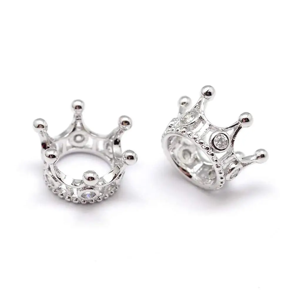 Grade AAA Crystal Clear Micro Pave CZ Cubic Zirconia Stone Random Mixed Plated Brass Crown Large Hole European Spacer Beads