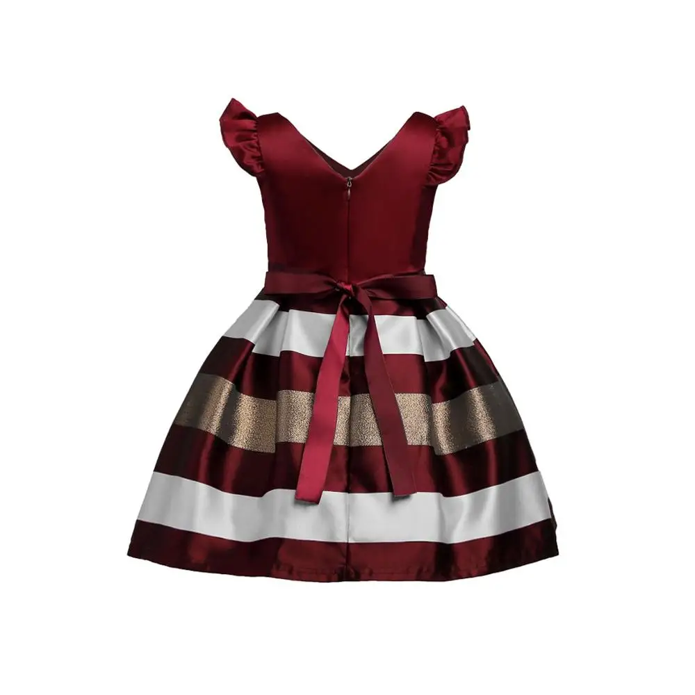 Girls Dress Children Party Gown High Quality Kids Girl Wedding Dress Gown Party Ruffles Stripe Dresses With Bow Princess Frock