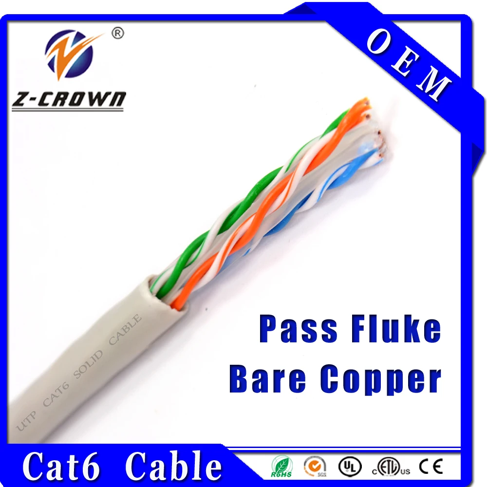 White UTP Cat6 cable with bare copper conductors