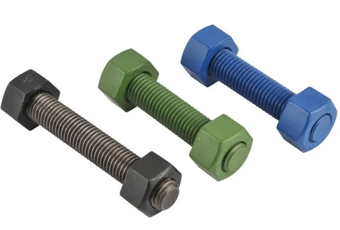 ASTM A193 / A193M Grade B7 / A194 2H Stud Bolts Sfenry Carbon Steel Stud Bolts with Two Heavy Hex Nuts Round Head Black / Silver