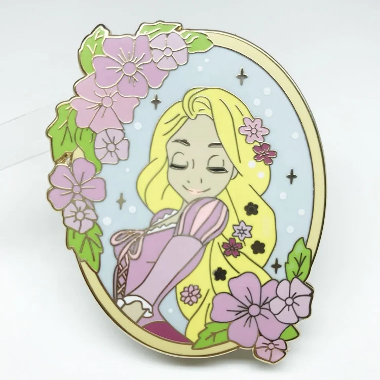 2.5 inches silk screen printing gold cute cartoon girl hard enamel pin Enamel Pin Manufacturer