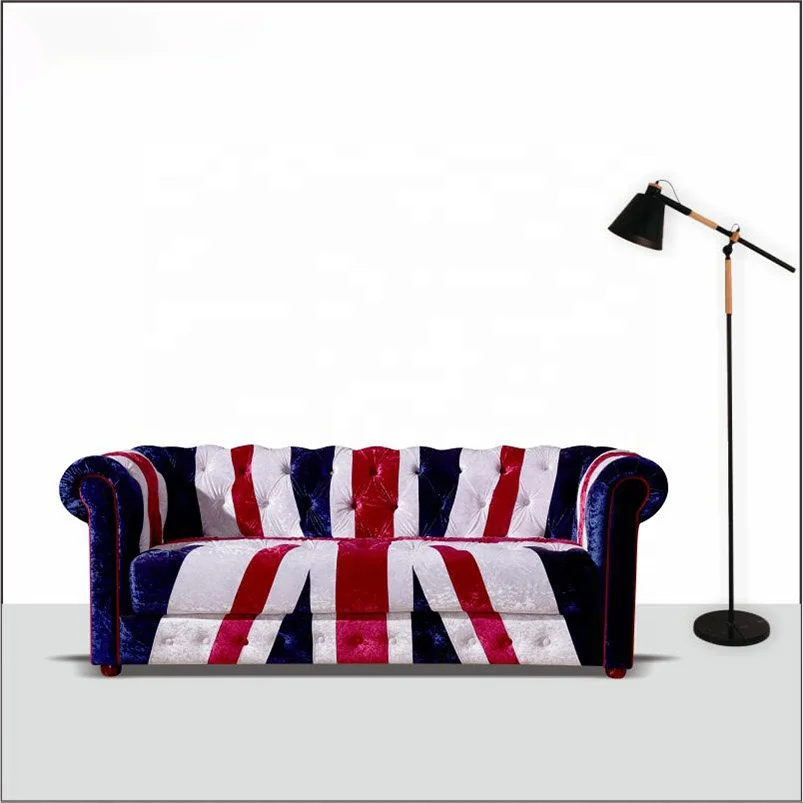 UNION JACK CHESTERFIELD TUFTED BUTTONED 2 SEATER PATCHWORK VELVET SOFA INSTOCK