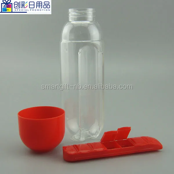 transparent capsule  shape water sport  protein shaker water bottle with one week 7days  medicine pill container