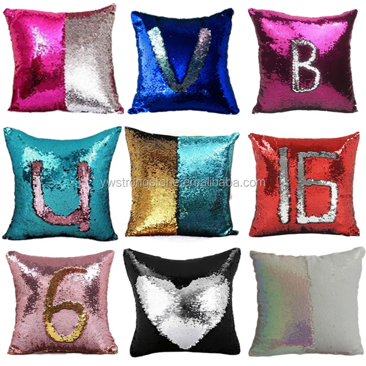 Sequins Throw Pillow Case DIY Two Tone Glitter Cushion Cover Home Decor Cojines 40*40cm Square Almofadas Fundas Promotion Gifts