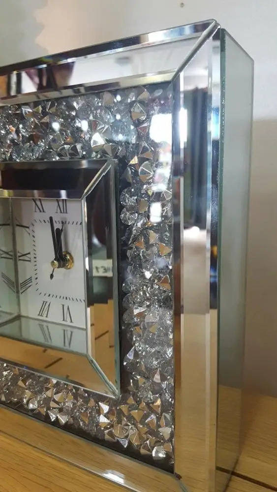 Блестящие зеркальные настенные часы с измельченным бриллиантом