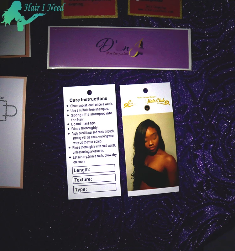Customize Hang Tags Hair Bundle Price Tag Private label Printed Hair card