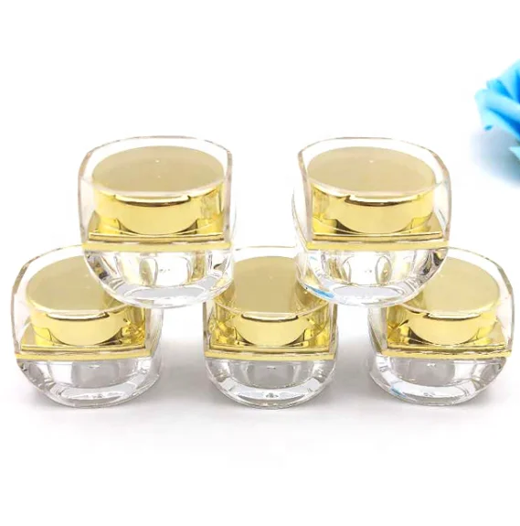 Wholesale custom logo square acrylic 5ml clear golden cosmetic cream jars custom package jar small container with good price